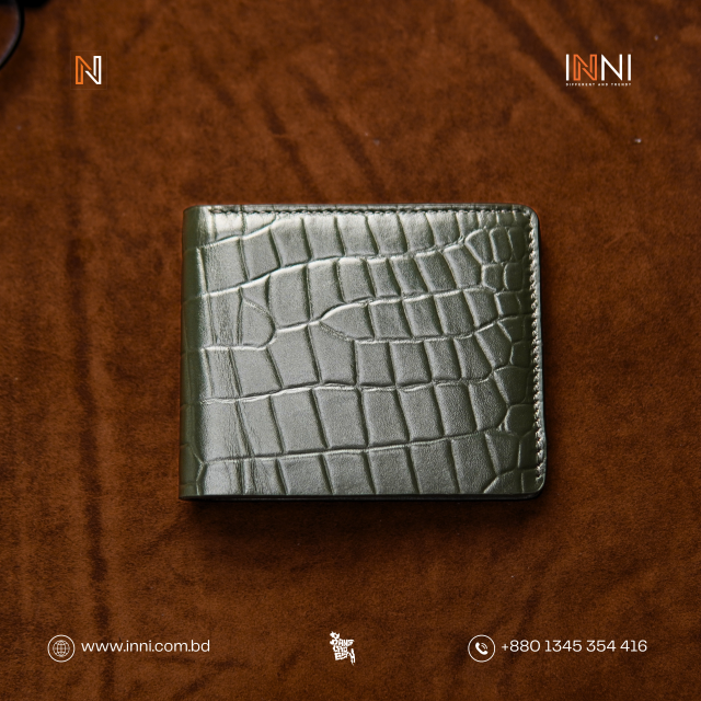 INNI-Crocodile Textured Wallet (Olive Green) variant